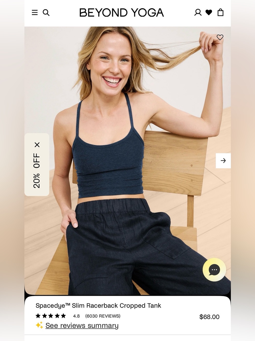 Slim Racerback Cropped Tank Top - Navy - Size Small